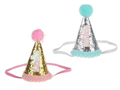 1st Birthday Glitter Cone Hat (click for colors)