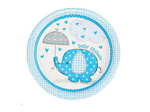 Umbrellaphants Blue Baby Shower 9-inch paper plates (8 ct)