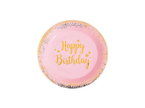 Pink and Gold Foil Confetti Birthday 9-inch paper plates (8 ct)