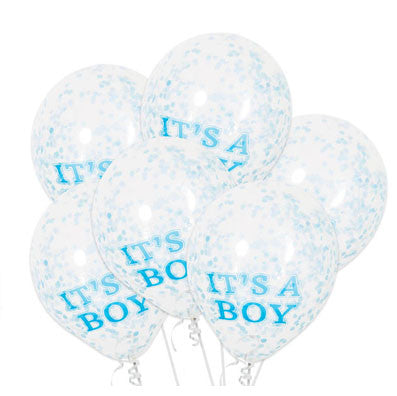 It's a Boy Baby Shower Clear Confetti Latex Balloons