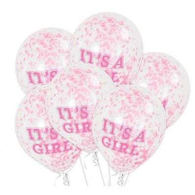 It's a Girl Baby Shower Clear Confetti Latex Balloons
