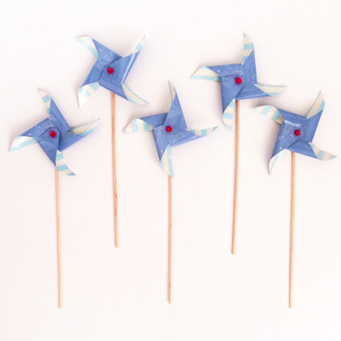Blue Stripes Pinwheel picks (5 ct)